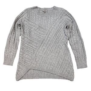 Evolution By Cyrus Aneesa Asymmetric Hem Cable Knit Sweater Light Gray Medium